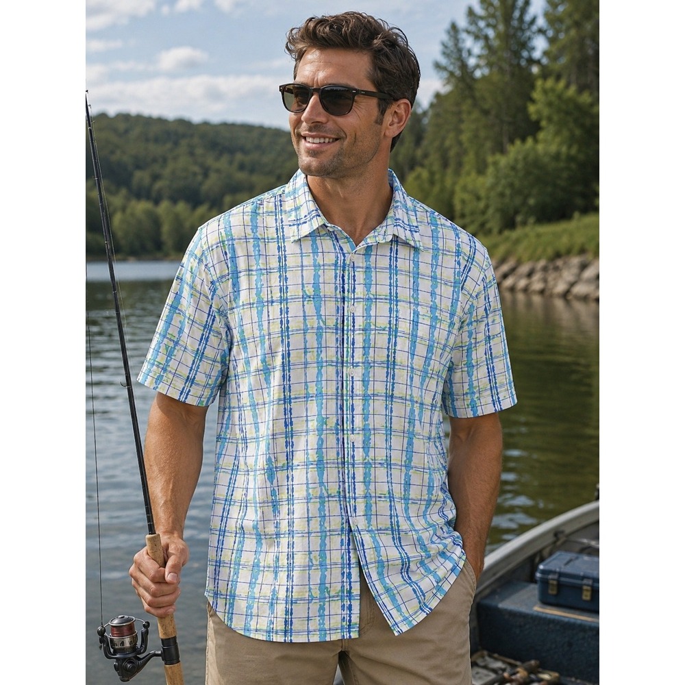 COLUMBIA PFG Men's Small Fish Fishing Short Sleeve Shirt Vented -1067